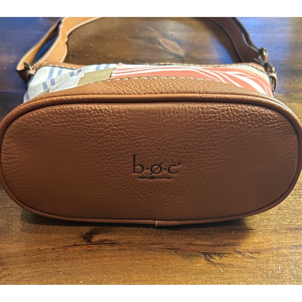 BOC Born Concept Patchwork Stripe Canvas Leather Crossbody Bag Purse Boho Casual - Picture 3 of 8